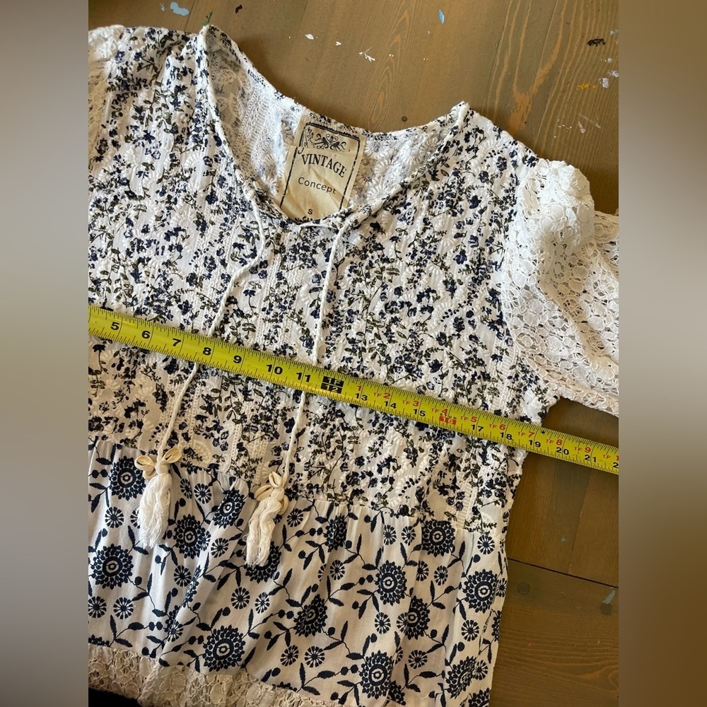 Chic Bohemian Lace Dress in Blue and White Size Small - Picture 6 of 13